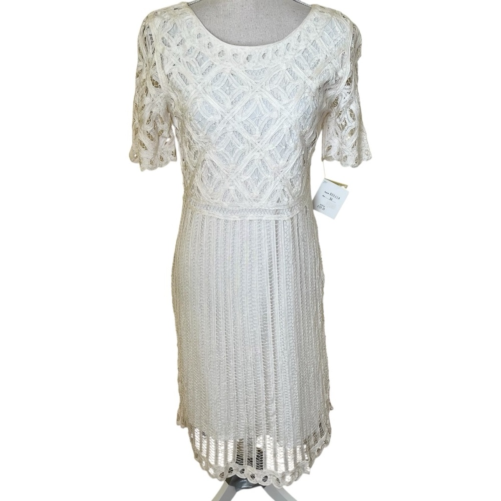 Kroshetta by Papillon Creamy White Lace Short Sleeve Dress M
